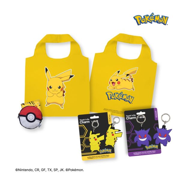 Bundle: Touch 'n Go Pokémon Special Edition Charms (Pikachu) & Plushie Foldable Bag